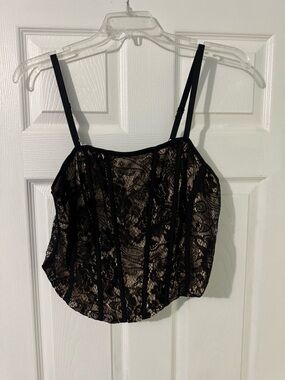 torrid Black Lace Corset Crop Top with Nude Lining